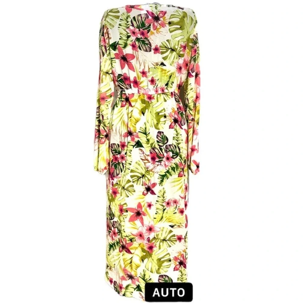 GOA Beachwear by Japna Drawstring Waist Floral Print Chiffon Coverup Robe‎ L